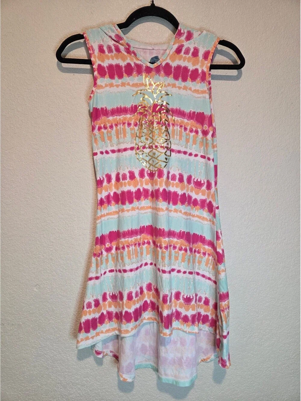 extremely ME Girls' Sleeveless Tie-Dye Dress Gold Pineapple Print Size 10/12